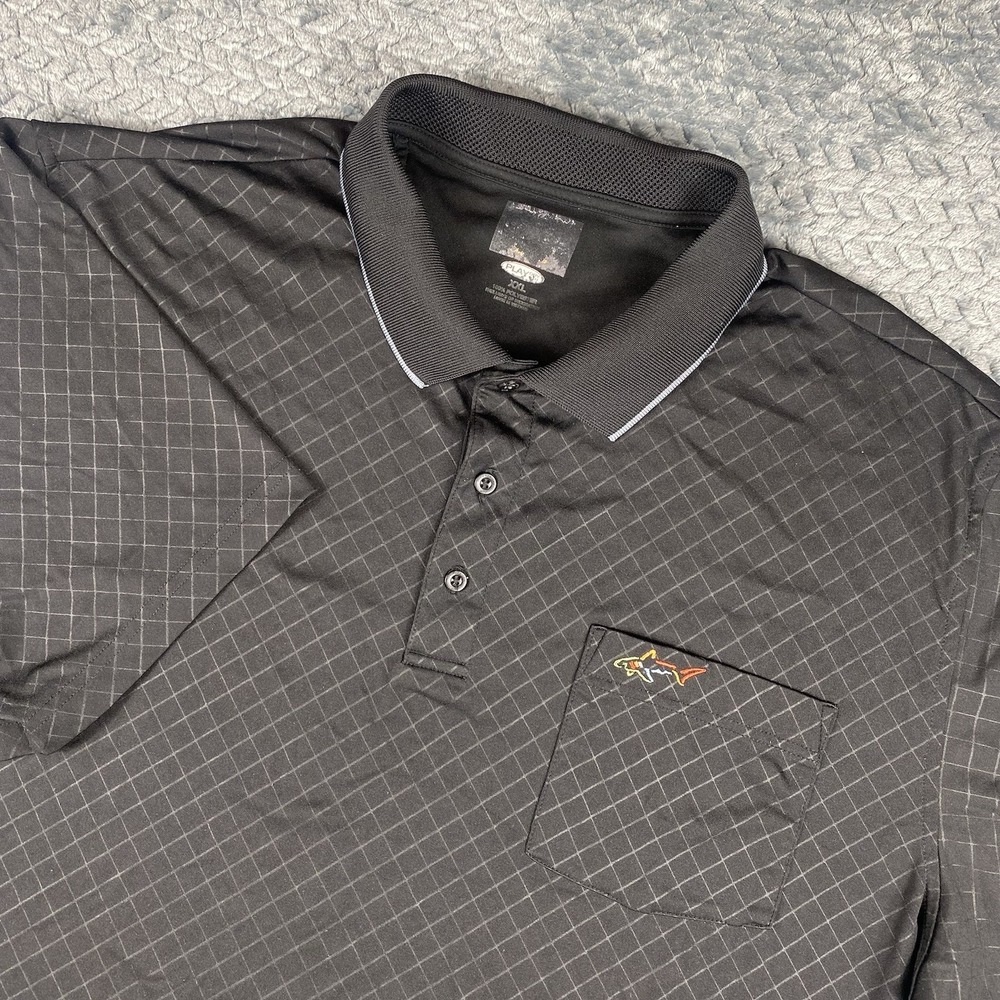 Greg Norman Tasso Ella Polo Mens XXL PlayDry Windowpane Black Check Pocket Shirt